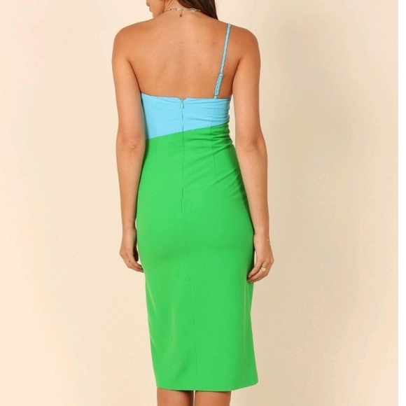 Petal + Pup Blue and Green Xiomar One Shoulder Midi Dress 10 NWT - Picture 2 of 10